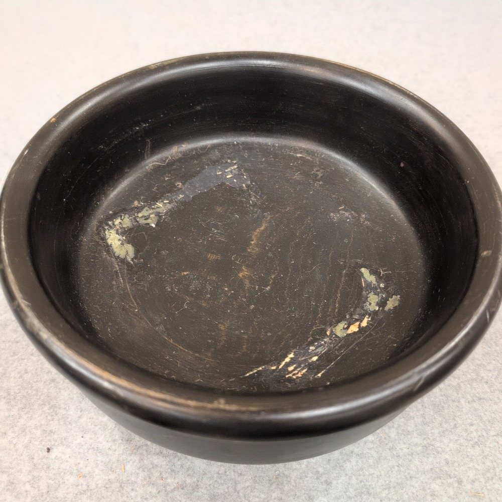 Vintage Black Wooden Pedestal Bowl Round Footed Decorative Catchall Dish - Picture 2 of 5